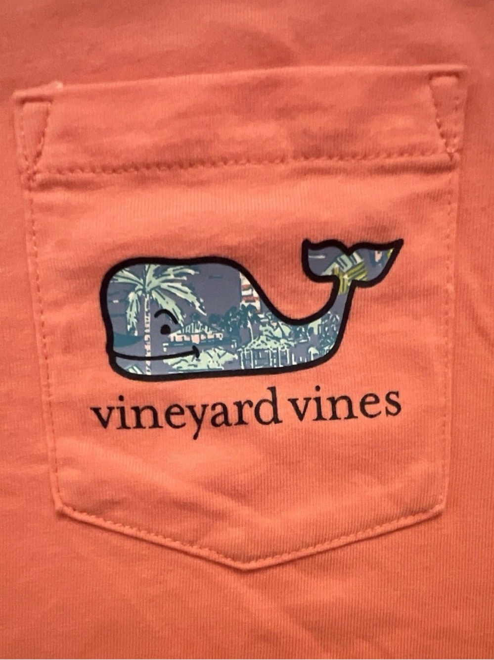 Vineyard Vines Coral Pillow Cover with Blue Patterned Whale - Picture 3 of 4